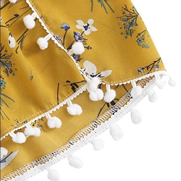 Yellow floral flowy shorts with tassels. NWT! - Picture 3 of 3